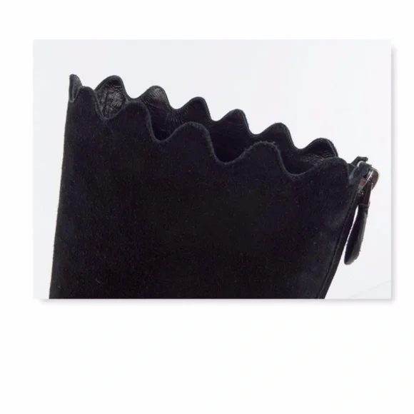 Unworn ALAIA Black Suede Leather Scalloped Top Heeled Boots 36